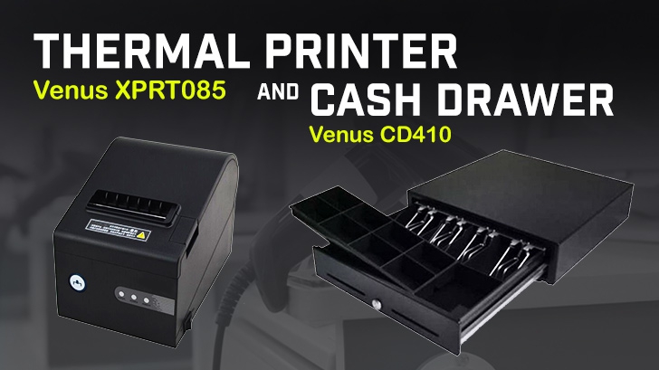 ลิ้นชักเก็บเงิน Cash Drawer Venus CD410 และ เครื่องพิมพ์ใบเสร็จแบบความร้อน Thermal Printer Venus XPRT085 ใช้งานง่าย เหมาะกับร้านค้า และมินิมาร์ทขนาดย่อม