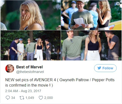 กวินเน็ธ พัลโทร์ว คัมแบคบท เปปเปอร์ พอตส์ ใน Avengers 4