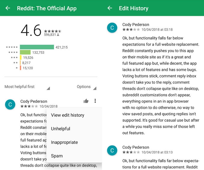 Google ปรับให้ประวัติการแก้ไข Review บน Play Store ของทุกคนเป็นสาธารณะ