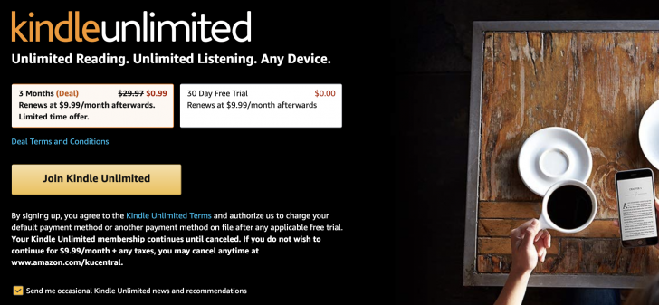 Amazon ลดราคาสมาชิก Kindle Unlimited 3 เดือนเหลือเพียง 0.99$!