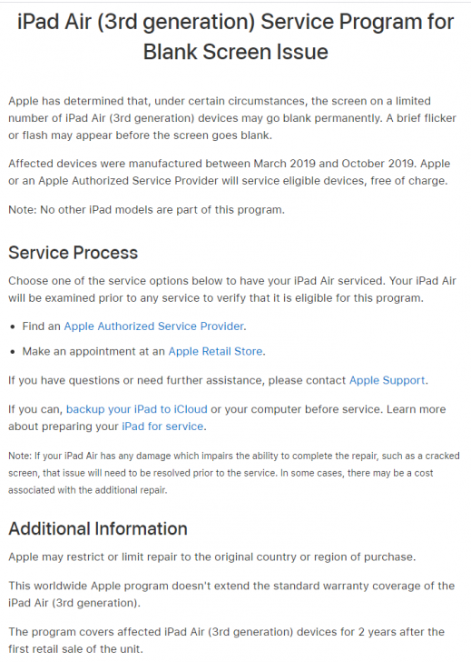 Apple แจ้งผู้ใช้ iPad Air ที่มีปัญหาจอว่าทางบริษัทจะซ่อมให้โดยไม่คิดค่าใช้จ่าย