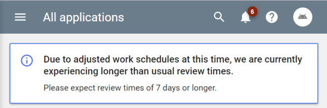 Google แจ้งผู้พัฒนาแอปพลิเคชันว่าการรีวิวอาจล่าช้าจากวิกฤต COVID-19 Google แจ้งผู้พัฒนาแอปพลิเคชันว่าการรีวิวอาจล่าช้าจากวิกฤต COVID-19