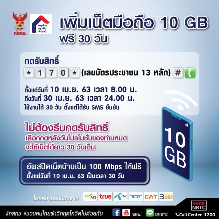 เริ่มวันแรก แจกเน็ตมือถือ 10 GB อัพ เน็ตบ้าน 100 Mbps. ตรวจสิทธิ์พร้อมวิธีขอกัน 