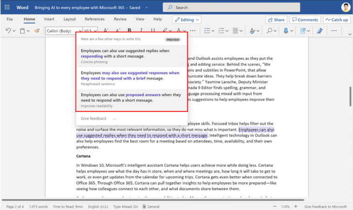 Microsoft Word อัปเดตฟีเจอร์ช่วยเขียนภาษาอังกฤษให้ทั้งประโยค