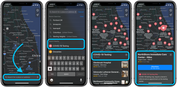 Apple เพิ่มการอัปเดตสถานที่รับตรวจ COVID-19 ใน Apple Maps