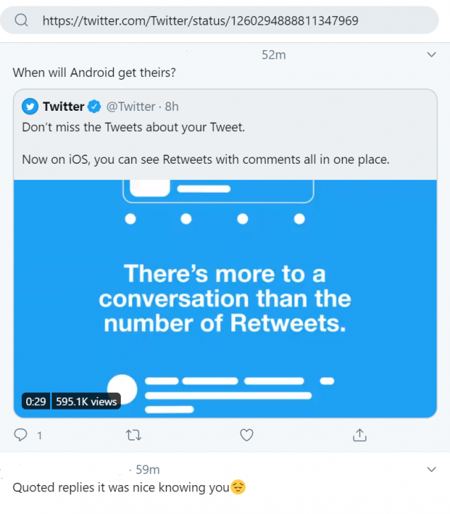 Twitter ปรับปรุงฟีเจอร์การดู Retweets with Comments ใหม่บน iOS