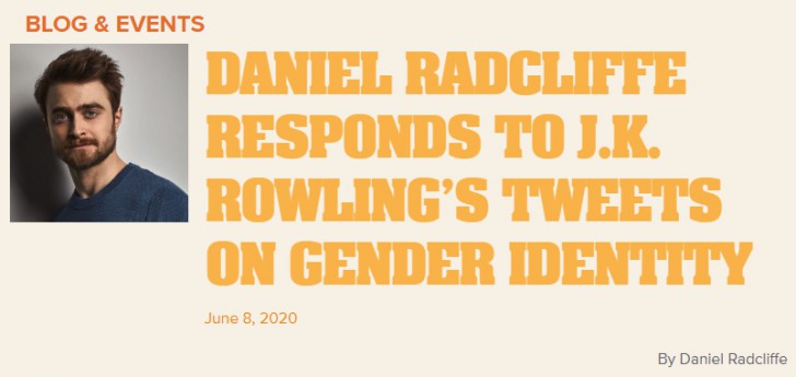 Daniel Radcliffe ออกโรงปกป้อง LGBTQ หลัง J.K. Rowling โพสต์ทวิตส่อแววเหยียดคนข้ามเพศ