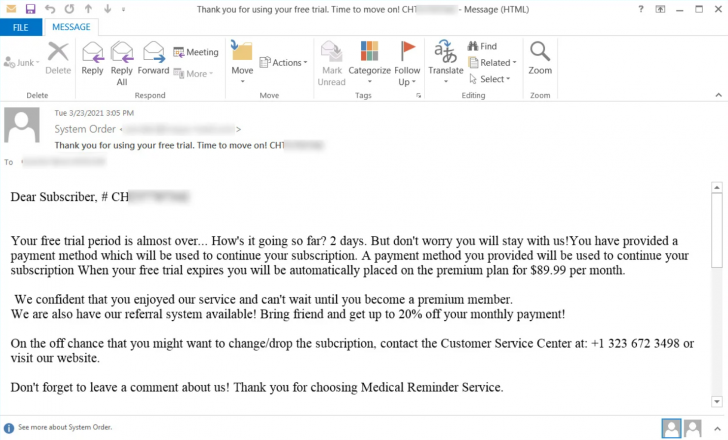 ตัวอย่างอีเมลหลอกลวงจาก BazarCall