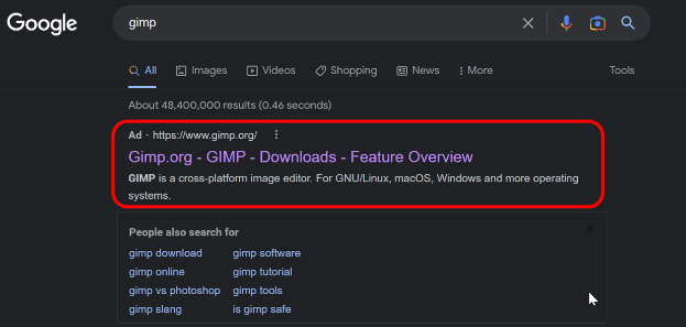 ชาว Reddit เผย ! แฮกเกอร์ ซื้อ Google Ads ลิ้งก์โหลดโปรแกรม GIMP ปลอม ได้ซะงั้น ? ชาว Reddit เผย ! แฮกเกอร์ ซื้อ Google Ads ลิ้งก์โหลดโปรแกรม GIMP ปลอม ได้ซะงั้น ?