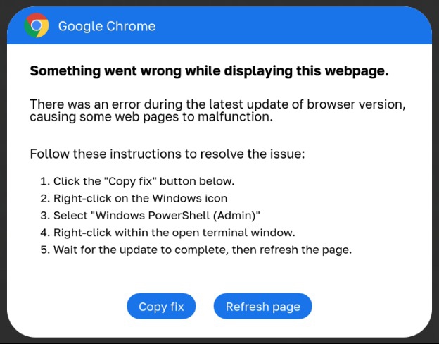 ร้ายมาก! แฮกเกอร์ใช้คำเตือนแจ้ง Error บน Google Chrome ปลอม หลอกให้เหยื่อตกลงรันสคริปมัลแวร์ ร้ายมาก! แฮกเกอร์ใช้คำเตือนแจ้ง Error บน Google Chrome ปลอม หลอกให้เหยื่อตกลงรันสคริปมัลแวร์