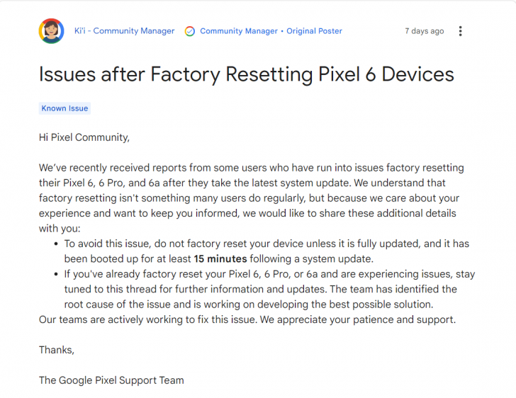 กูเกิลยอมรับ ! Pixel 6 มีบั๊กในการอัปเดตซอฟต์แวร์ หรือรีเซ็ตใหม่ เสี่ยงเครื่องพัง !
