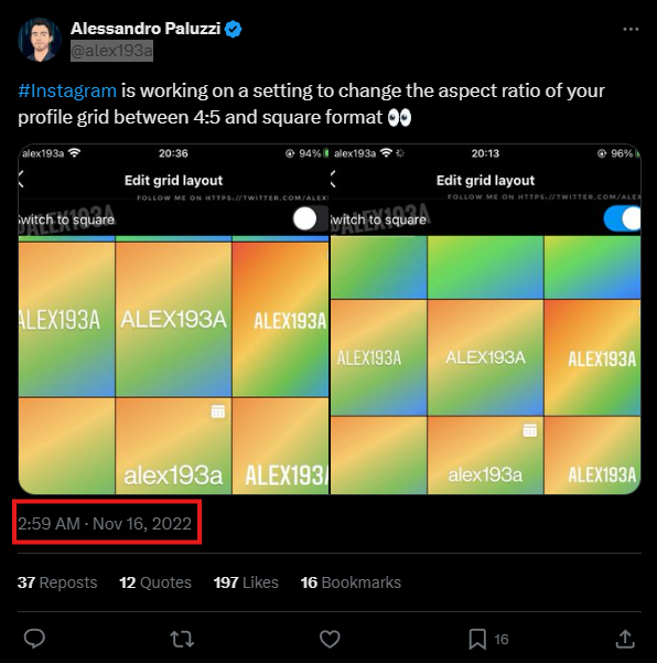 Instagram ทดลอบการแสดงผลโพสต์บนโปรไฟล์แบบใหม่ ใช้สี่เหลี่ยมผืนผ้าแทนจัตุรัสที่ใช้มาอย่างยาวนาน