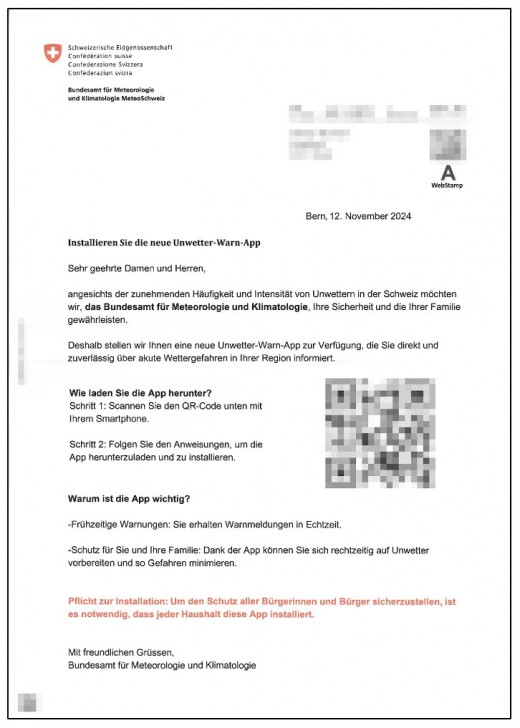 หน่วยงานรัฐสวิตเซอร์แลนด์ เตือน พบ QR Code ปลอมในจดหมายหลอกดาวน์โหลดแอปปลอม ติดมัลแวร์ Octo2