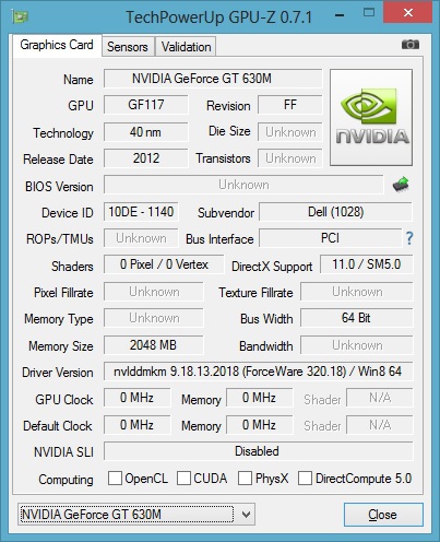 ผลทดสอบ GPU-Z Nvidia Dell Vostro 5460