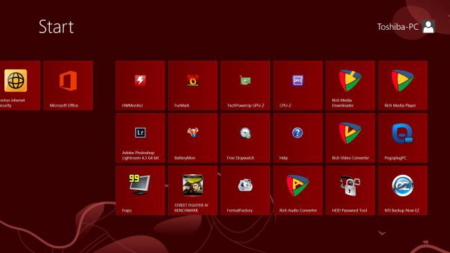 หน้าจอ Start แสดงแอปพลิเคชันต่างๆ