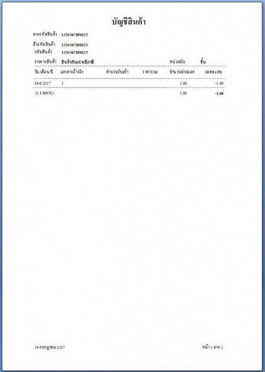 รายงานบัชชีสินค้า