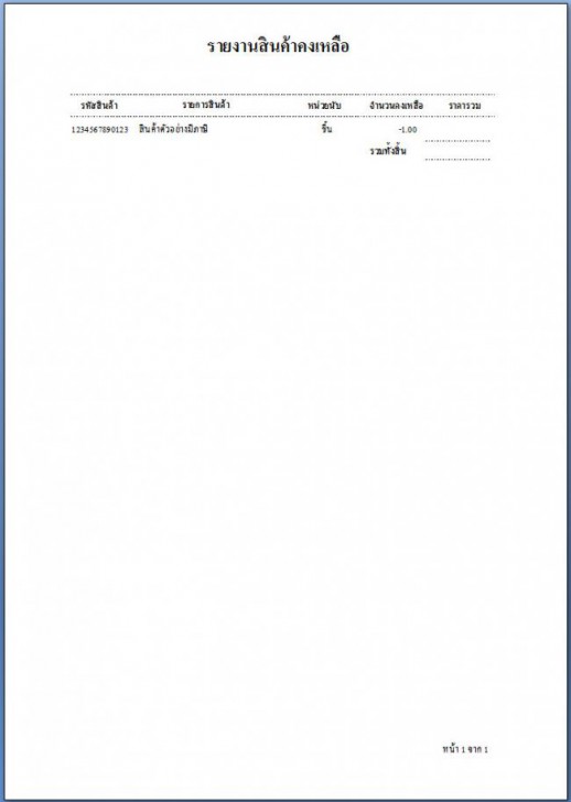 รายงายสินค้าคงเหลือ