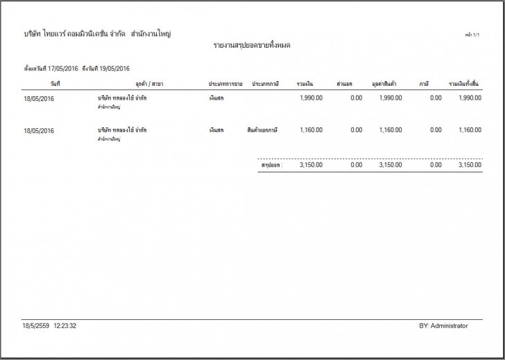 ทดลองพิมพ์รายงานสรุปยอดทั้งหมด