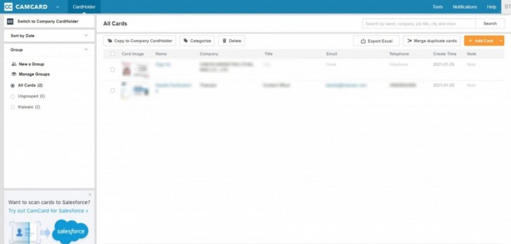 โปรแกรม CamCard Business เก็บข้อมูลนามบัตร เก็บข้อมูลลูกค้า ดูผ่านมือถือ หรือเว็บไซต์ได้