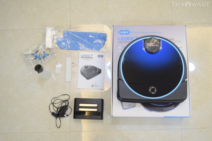 อุปกรณ์ในกล่องของหุ่นยนต์ทำความสะอาด HOBOT LEGEE 7