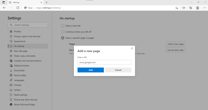 ตั้งค่าการแสดงผลหน้าแรกของ Microsoft Edge 