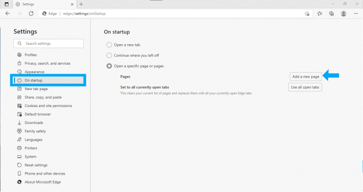 ตั้งค่าการแสดงผลหน้าแรกของ Microsoft Edge 