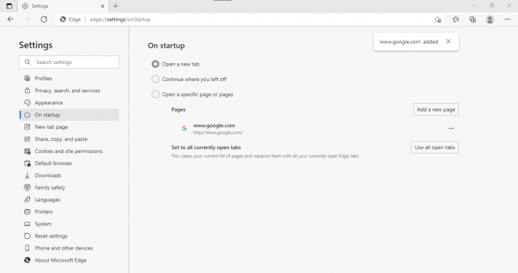 ตั้งค่าการแสดงผลหน้าแรกของ Microsoft Edge 