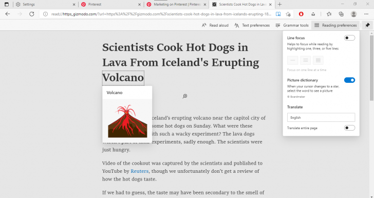 Immersive Reader บน Microsoft Edge 