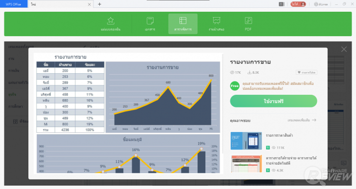 การใช้งาน WPS Office Spreadsheet