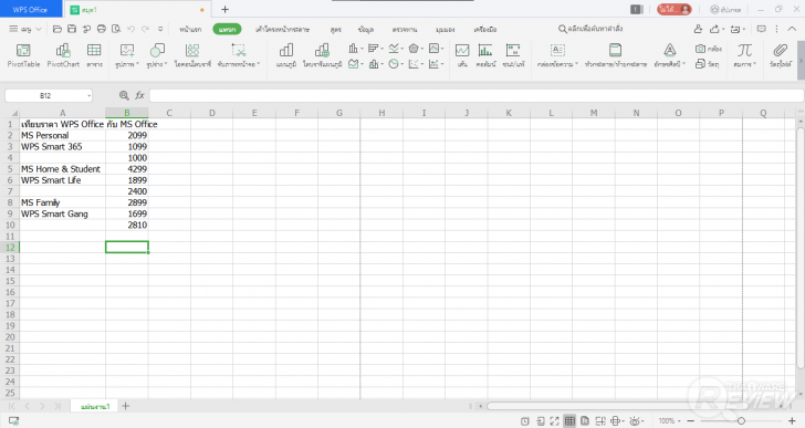 การใช้งาน WPS Office Spreadsheet