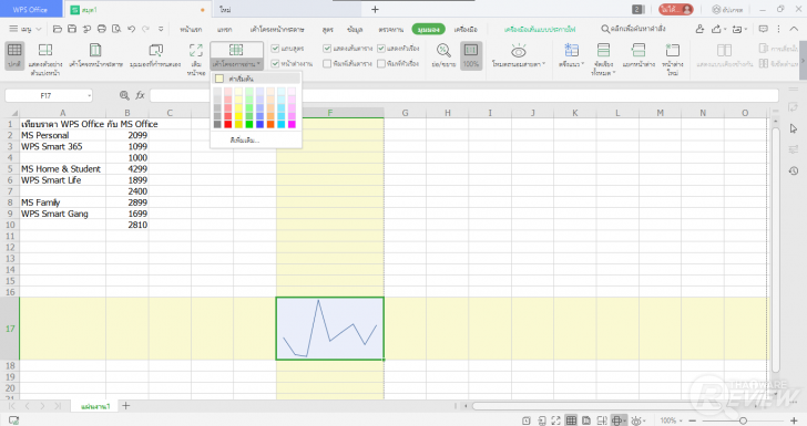 การใช้งาน WPS Office Spreadsheet