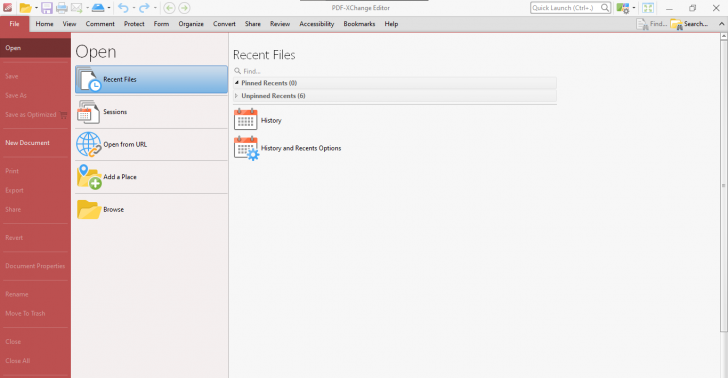 เมนู File บน PDF-XChange Editor