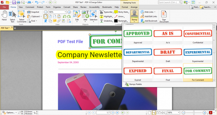 เมนู Home บน PDF-XChange Editor