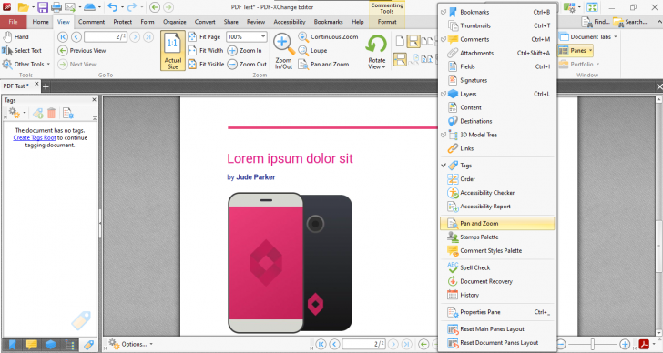 เมนู View บน PDF-XChange Editor