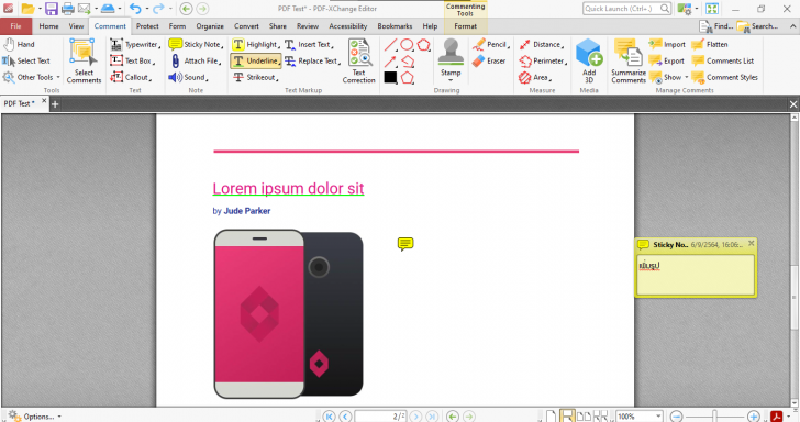 เมนู Comment บน PDF-XChange Editor