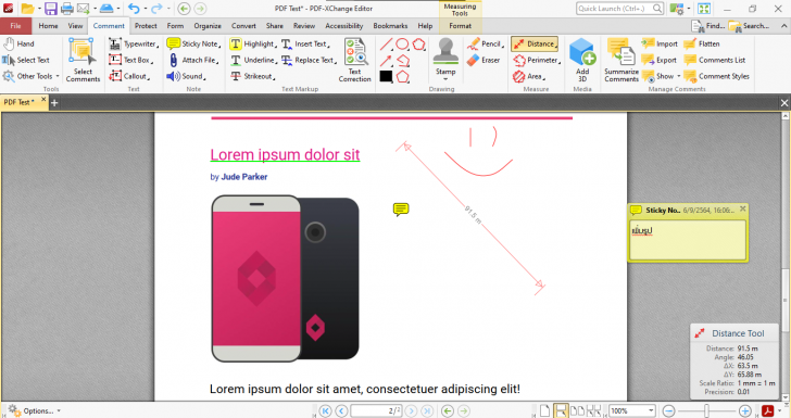เมนู Comment บน PDF-XChange Editor
