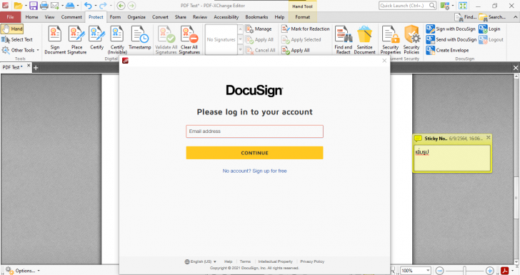 เมนู Protect บน PDF-XChange Editor