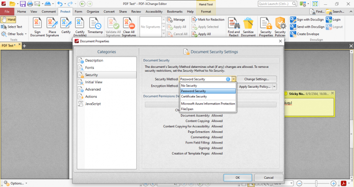 เมนู Protect บน PDF-XChange Editor
