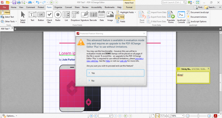 เมนู Form บน PDF-XChange Editor