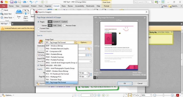 เมนู Convert บน PDF-XChange Editor