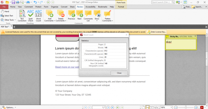 เมนู Review บน PDF-XChange Editor