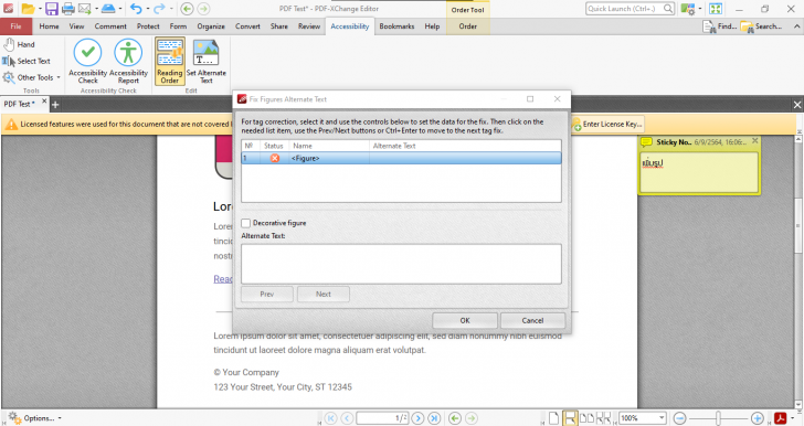 เมนู Accessibility บน PDF-XChange Editor