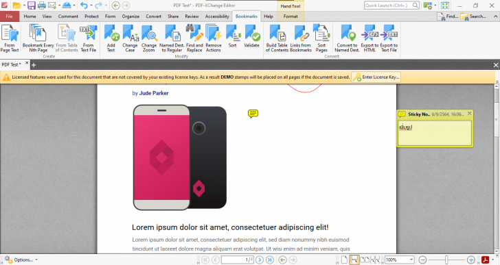 เมนู Bookmark บน PDF-XChange Editor