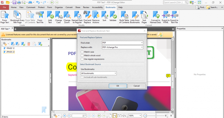 เมนู Bookmark บน PDF-XChange Editor