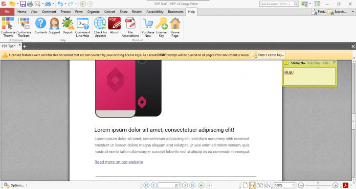 เมนู Help บน PDF-XChange Editor