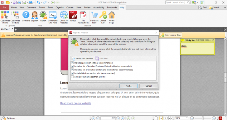 เมนู Help บน PDF-XChange Editor