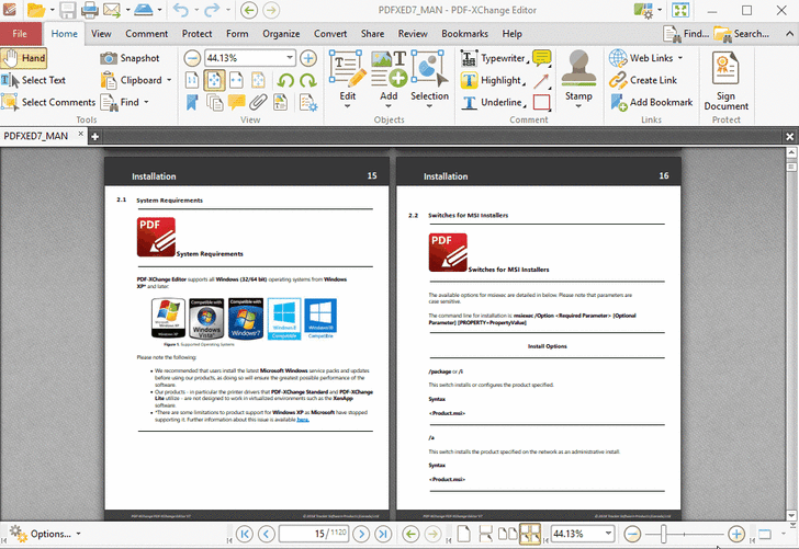 เมนู Home บน PDF-XChange Editor