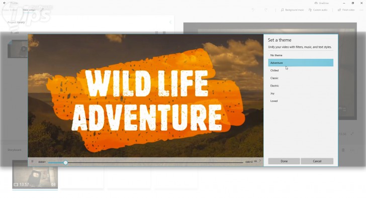 การเลือก Video Theme ใน โปรแกรม Windows Video Editor