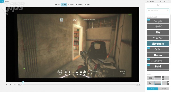 วิธีเพิ่มข้อความลงในคลิปวิดีโอ ของ โปรแกรม Windows Video Editor