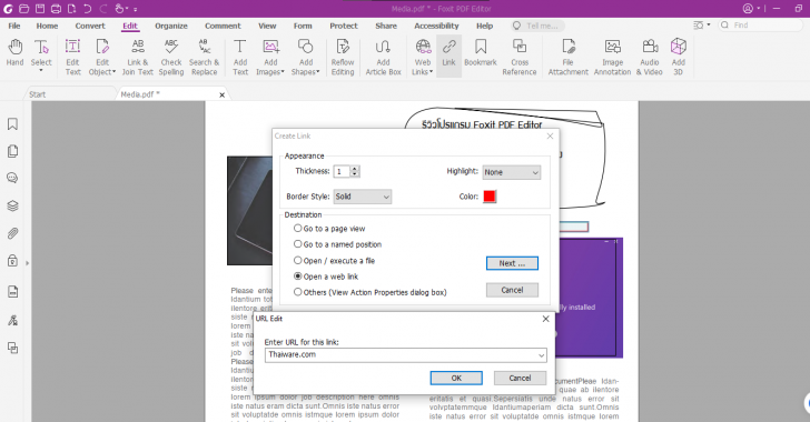 การเชื่อมลิงก์หรือแทรกไฟล์เพิ่มเติม บนโปรแกรม Foxit PDF Editor